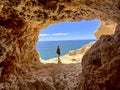 The natural caves exists in Algar Seco, Carvoeiro, Algarve Royalty Free Stock Photo