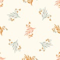 Natural chic boho flower seamless pattern in ditzy wildflower style. Hand drawn organic botanics fashion print. Modern