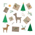 Natural christmas season vector icon drawing set