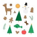 Natural christmas cute vector icon drawing set