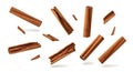 Natural cinnamon sticks explode on white space Royalty Free Stock Photo