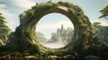 Natural Circular Gate In Forest: A Digital Fantasy Landscape