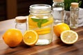 natural cleaner with vinegar, water, citrus peels in jar
