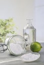 Natural cleaning tools lemon and sodium bicarbonate Royalty Free Stock Photo