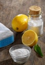 Natural cleaning tools lemon and sodium bicarbonate Royalty Free Stock Photo