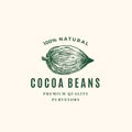 Natural Cocoa Beans Abstract Vector Sign, Symbol or Logo Template. Hand Drawn Sketch Cacao Bean Sillhouette with Retro