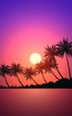 Natural Coconut trees. Mountains horizon hills. Silhouettes of palm trees and hills. Sunrise and sunset. Landscape wallpaper. Royalty Free Stock Photo