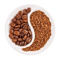 Natural coffee beans versus instant one