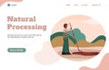 Natural coffee processing website banner with farmer flat vector illustration.