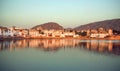 Natural color blue over indian Pushkar, holy lake, hills. Cityscape at evenng time with beautiful scene in India