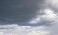 Natural color dramatic dark blue cloudy sky with wavy rippling clouds aligned above horizon, taken with wide angle 35 mm lens Royalty Free Stock Photo