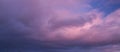 Natural color dramatic dawn or dusk sky with painterly yellow, pink and blue clouds with horizon, taken with wide angle lens