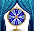 Natural color image of Curtain, open curtains Blue color along with Colorful roulette wheel. Chance of victory. Fortune