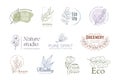Natural cooking, ecology kitchen logo. Hand drawn products with bio elements, flowers for premium farm logotype design