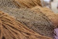 Natural Cord and Rough material. Rope detail, closeup. Horizontal. Brown tone. Copy space. Wallpaper and background Royalty Free Stock Photo
