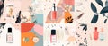 Natural cosmetics collection - bottles, jars and tubes. Woman stuff, eco girls accessory concept. A flat illustration of Royalty Free Stock Photo