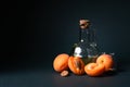 natural cosmetics concept, apricot kernel oil on a dark background