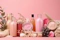 Natural cosmetics ingredients and bathroom or spa acces. Royalty Free Stock Photo