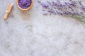 Natural cosmetics with lavender and herbs for homemade spa on stone background top view mock up Royalty Free Stock Photo