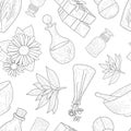 Natural Cosmetics Seamless Pattern, Eco Organic Cosmetic Elements Hand Drawn Vector Illustration Royalty Free Stock Photo