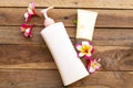 Natural cosmetics for skin face sunscreen spf50 ,body lotion and colorful flowers frangipani