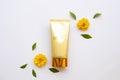 Natural cosmetics sunscreen spf50 health care for skin face with cosmos flowers