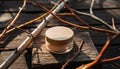 Natural Cream Jar on Wooden Surface Royalty Free Stock Photo