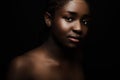 Natural dark bronze portrait of beautiful african woman on black bakground