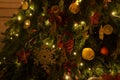 Natural decorated illuminated festive Christmas tree Royalty Free Stock Photo