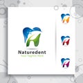 natural dental care clinic vector design logo template , illustration digital creative of dental symbol with leaf concept