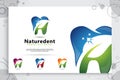 Natural dental care clinic vector design logo template , illustration digital creative of dental symbol with leaf concept