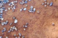 Blurred a group of small rocks on brown rustic metal sheet Royalty Free Stock Photo