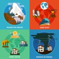 Natural Disaster 4 Flat Icons Set