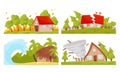 Natural Disaster with Forest Fire and Waterflood Vector Illustrations Set Royalty Free Stock Photo