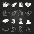 Natural disaster icons on chalkboard Royalty Free Stock Photo