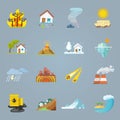 Natural Disaster Icons Flat Royalty Free Stock Photo