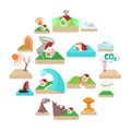 Natural disaster icons set, cartoon style Royalty Free Stock Photo