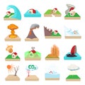 Natural disaster icons set, cartoon style Royalty Free Stock Photo