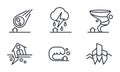 Natural disaster icons set, meteorite fall, thunderstorm, hurricane, earthquake, tsunami vector Illustration on a white