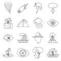 Natural disaster icons set, outline ctyle