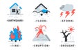 Natural Disaster Icons Vector Set. Destructive Forces of Earth