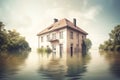 Natural disaster insurance, life and property safety concept, flood in city.