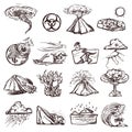 Natural Disaster Sketch Icon Set