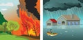 Natural disasters, fire and flood, catastrophes of the world Royalty Free Stock Photo