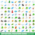 100 natural disasters icons set, isometric style Royalty Free Stock Photo