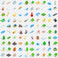 100 natural disasters icons set, isometric style Royalty Free Stock Photo