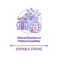 Natural disasters or political instability concept icon