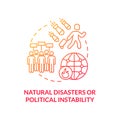 Natural disasters or political instability red concept icon