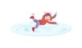 Natural disasters, severe weather unfavorable environmental conditions. Child walks and stumbles on slippery ice cartoon vector