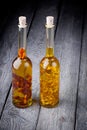 Natural diy infused olive oil with chili and lemon Royalty Free Stock Photo